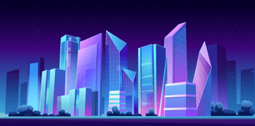 Urban building skyline panoramic night Free Vector