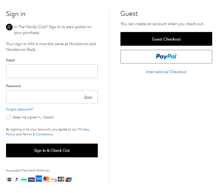 eCommerce checkout page with an option for a guest checkout