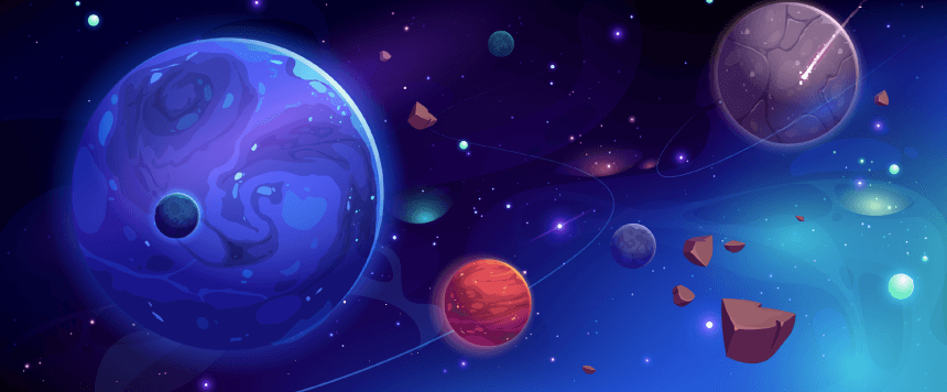 Planets in outer space with satellites and meteors illustration Free Vector