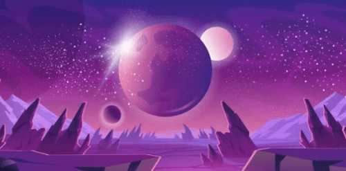 Space banner with purple planet landscape Free Vector