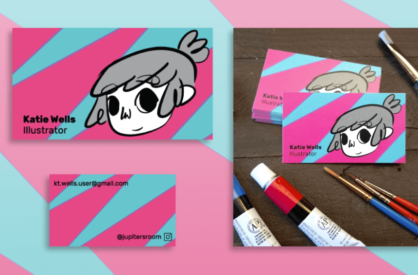 Cute Cartoon baby Blue and Vivid Pink Colorful Illustrator Business card