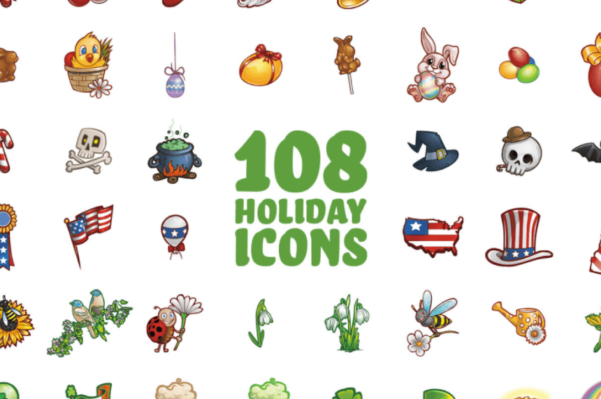 Free Cartoon Icons Free Holiday Cartoon Icons Set Christmas St Patrick 4th of July Halloween Easter
