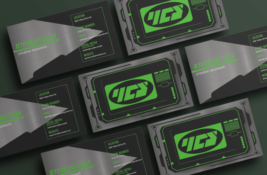 Hgh tech Futuristic Hi caliber Studio Concept Business Card in Black and green
