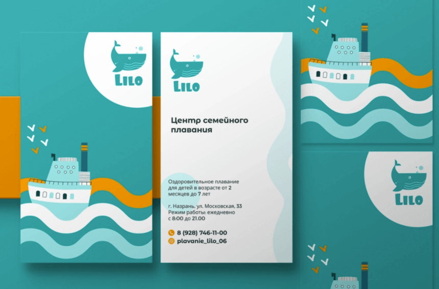 Lolo Family Cruise Cartoon Flat Design Teal and Orange vertical Business Card