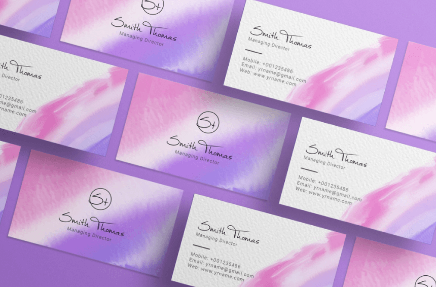 Pink and Purple Classy Watercolor and Cursive Business Card Design
