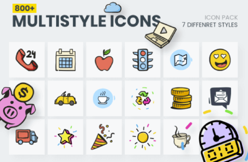 Premium Cartoon Icons- 800+ Multi Style Icons Pack by GraphicMama