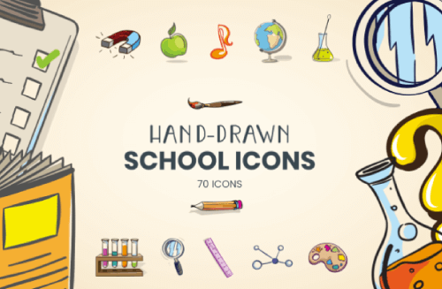 Premium Cartoon Icons- Hand-Drawn Cartoon School Icons Set by GraphicMama