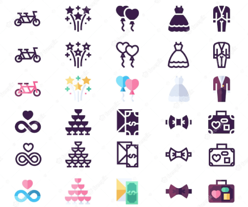 Wedding Icons and Glyphs Set Cartoon Collection