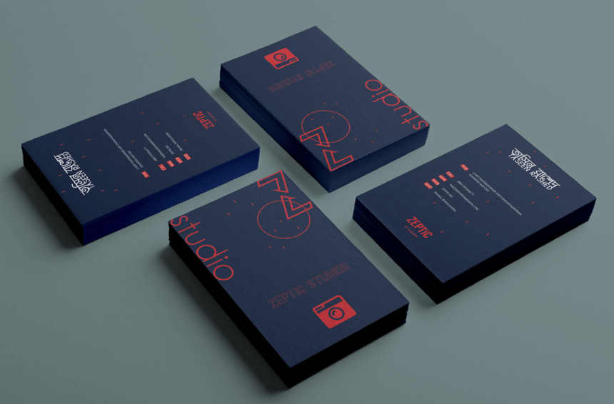 Zeptic Studios Dark Blue and Red Stylish Original Design geometry Business Card