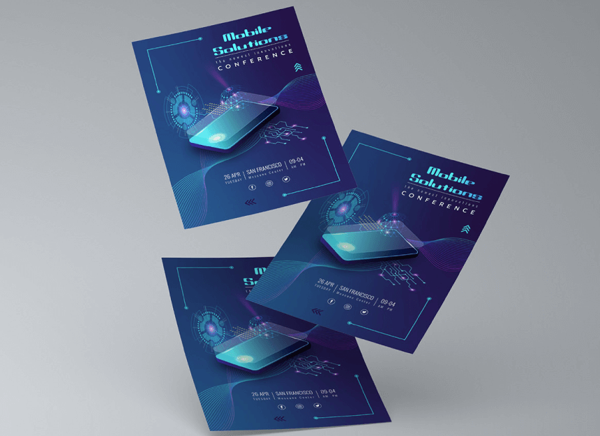 20 Creative Marketing Flyer Ideas That Stand Out Isometric flyer for Mobile Solutions Conference Header Image