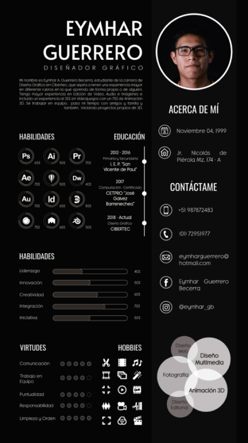 Black and White dark Mode Infographic Resume by Raty Limache Condori