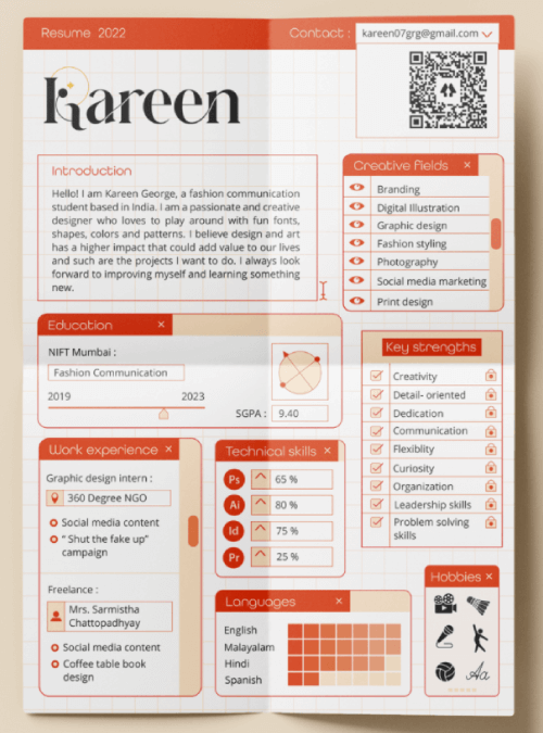 Brand Colors Custom Infographic Cards Dashboard Style Graphic Designer Resume by Kareen George