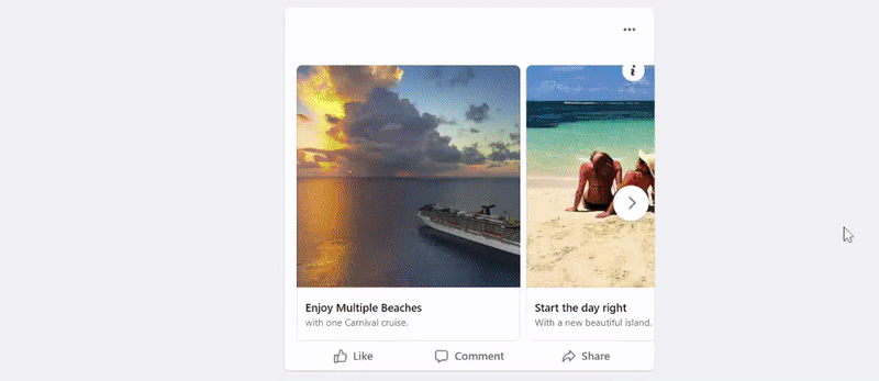 Cruise advertising facebook carousel ad listing benefits