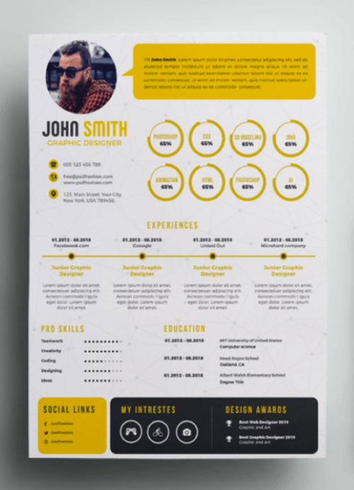 Free Infographic PSD Resume Template by Andy Khan