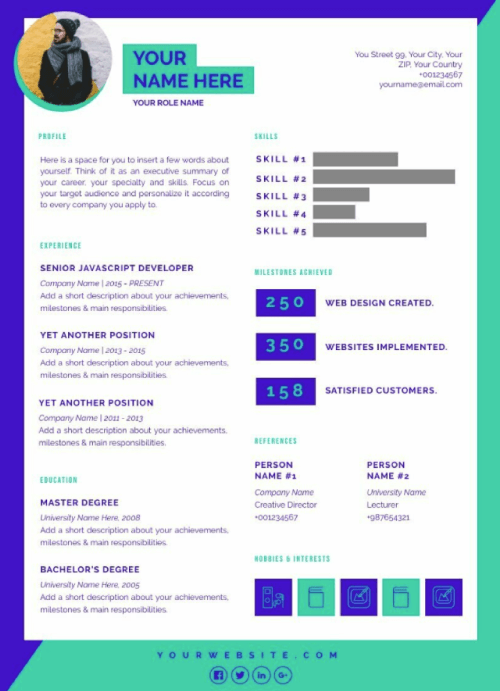 Free Infographic Resume Colorful Creative Resume 1 Pages PNG PDF