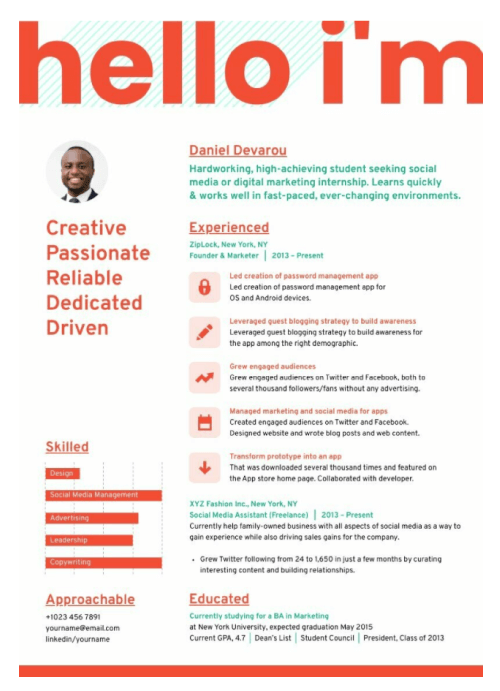 Free Infographic Resume Creative CV 1 Page PNG PDF