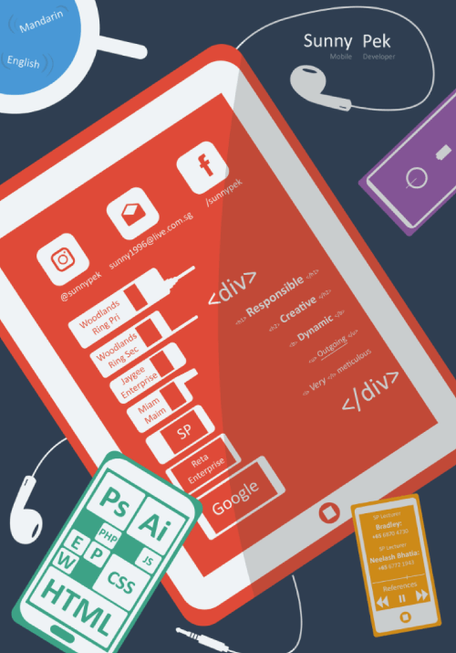 Graphic Designer and Developer Fully Illustrated Interface Infographic Resume by Sunny Pek