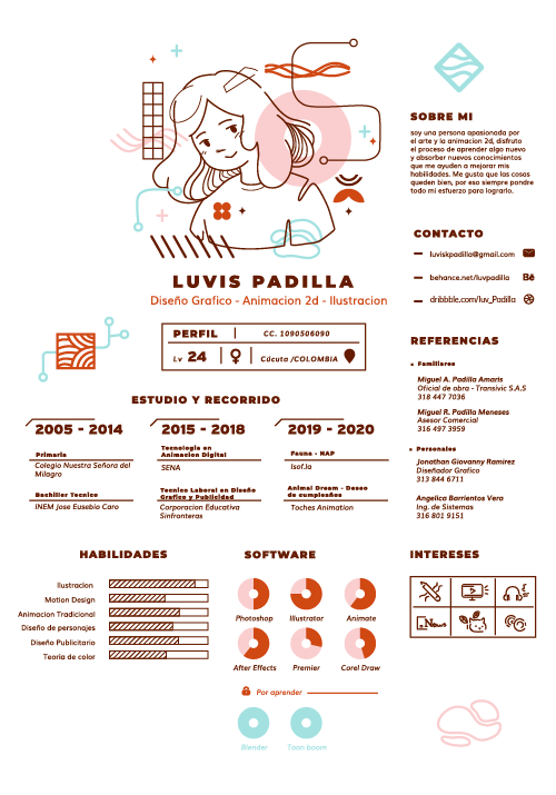 Hand-Drawn Digital Illustrator Infographic Resume by Luvis Padilla