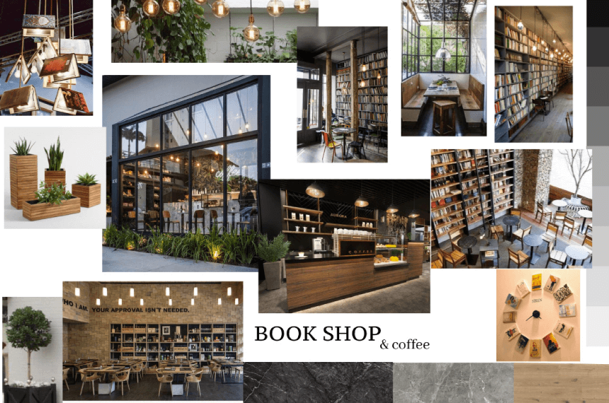 Book Shop and Coffee Physical Location Moodboard 