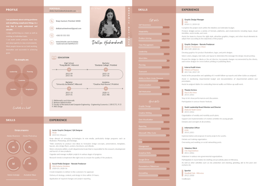 Multiple Pages Infographic Sections Resume by Diellza Haxhimehmeti