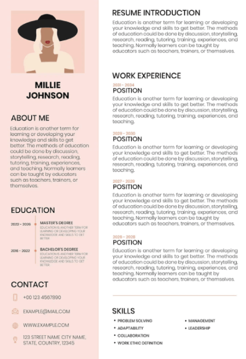 Feminine cv editable template resume for entry level and professionals Free Vector