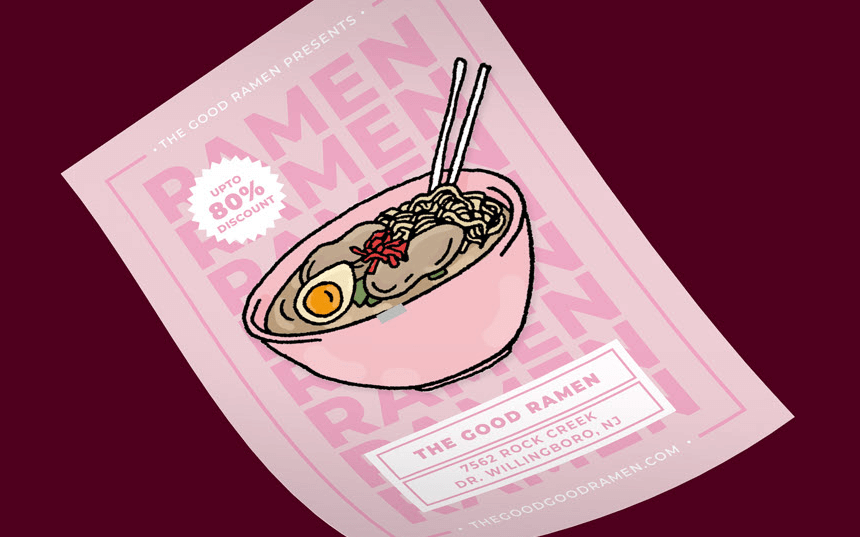 Ramen Food Flyer Design with Illustration and Typography