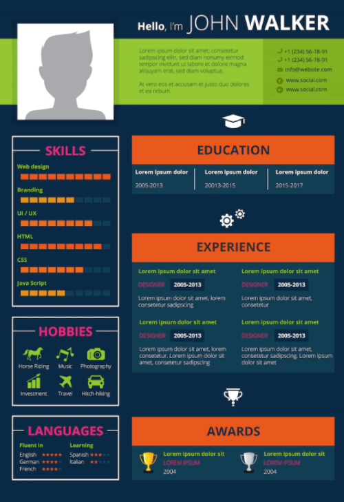 Resume page design Free Vector