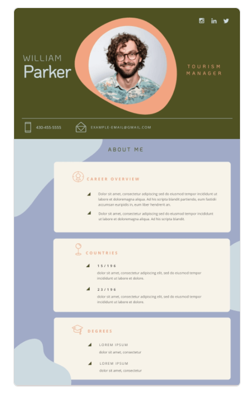 Tourism Manager Resume - Free Infographic Template