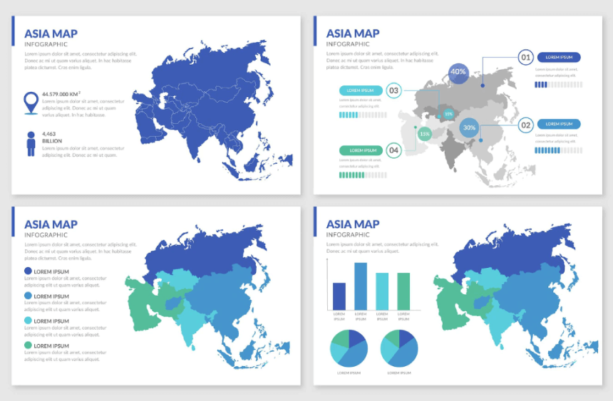 Flat asia map infographic Free Vector