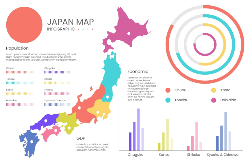 Flat japan map infographic template Free Vector