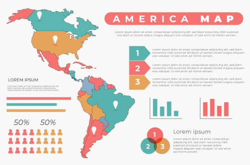 Hand drawn North and south america map infographic Free Vector