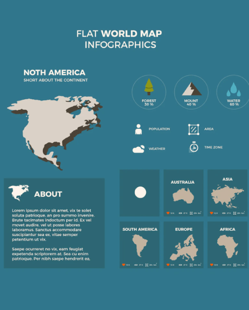 World map infographic template Free Vector North America highlight