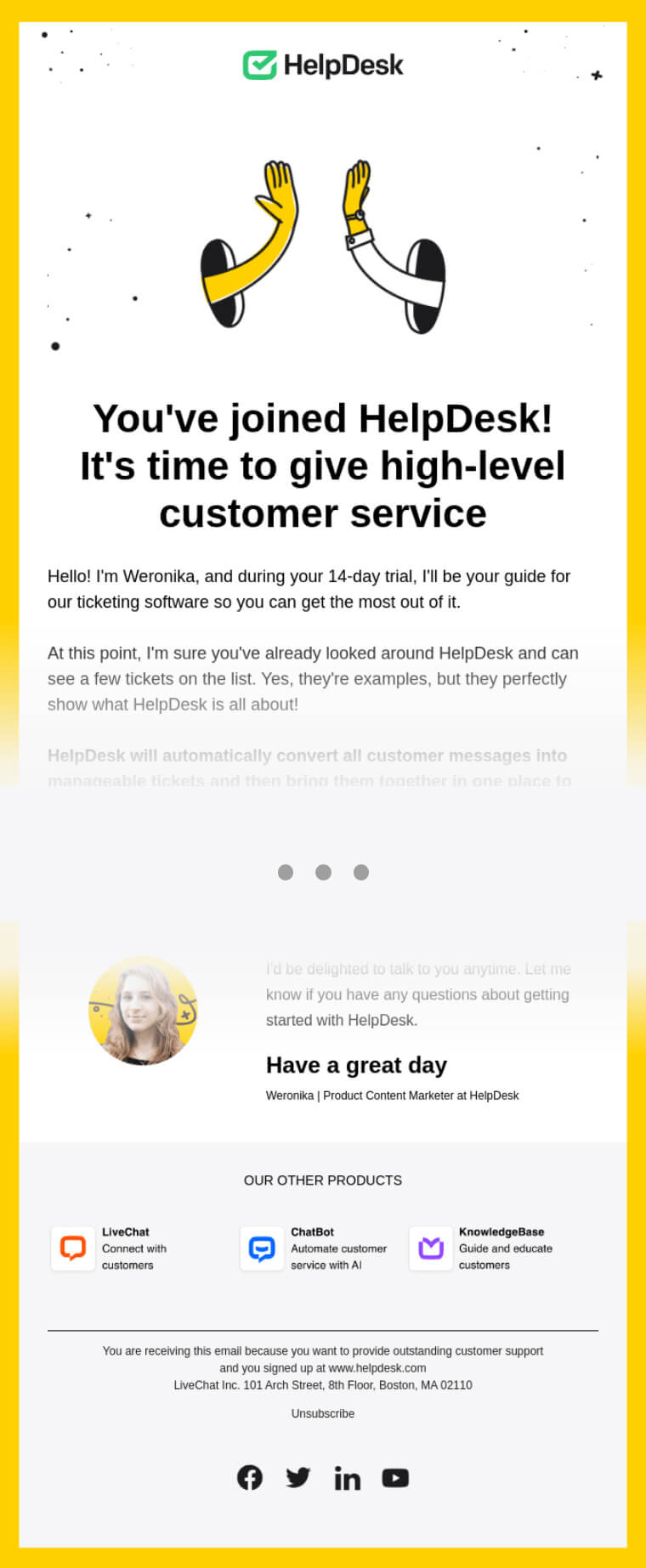 post-signup email example with good header and footer