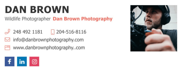 Creative email signature of a photographer