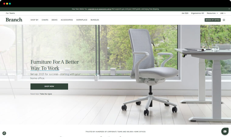 Example of landing page used by a furniture company