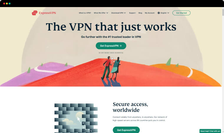 Example of landing page used by a VPN provider