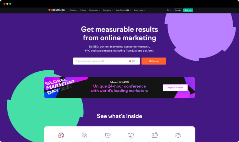 Example of landing page used by a marketing tech company