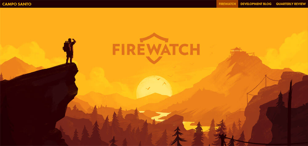 Firewatch - website design with orange color scheme and illustrations
