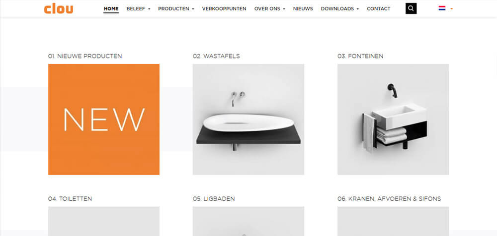 Minimalist website design with white black and orange colors