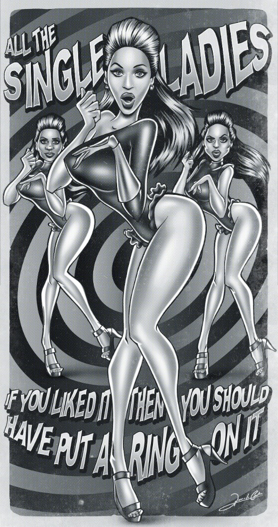 Beyonce Black and White Cartoony Pop Art Poster by Renato Cunha