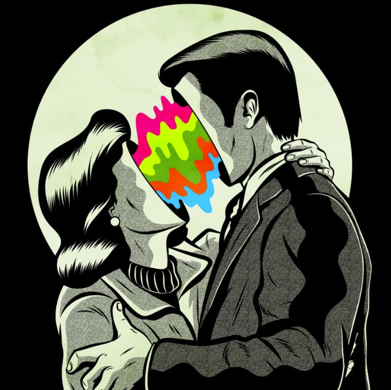 Cartoon Pop Art Kissing Couple by Roberlan Borges Paresqui