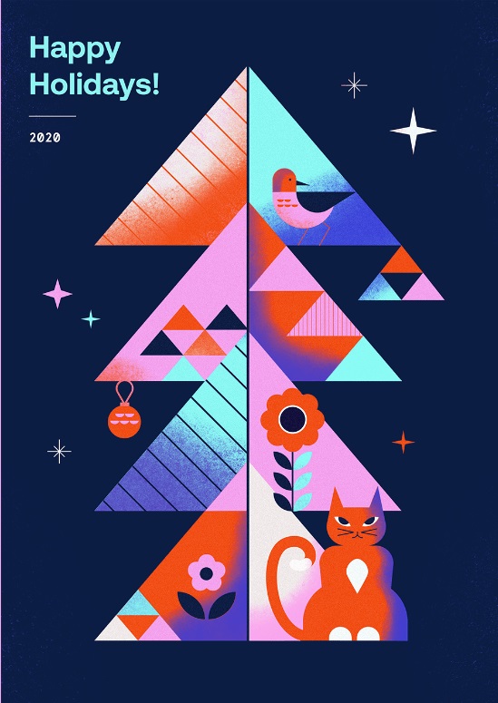 Cat Under Christmas Tree Illustration by Rosanna Salminen