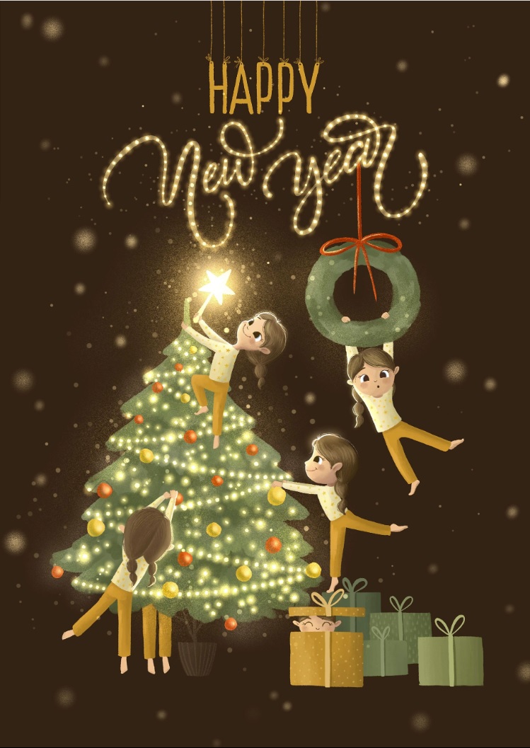 Children Decorate Christmas Tree Illustration by Anna Starovoitova