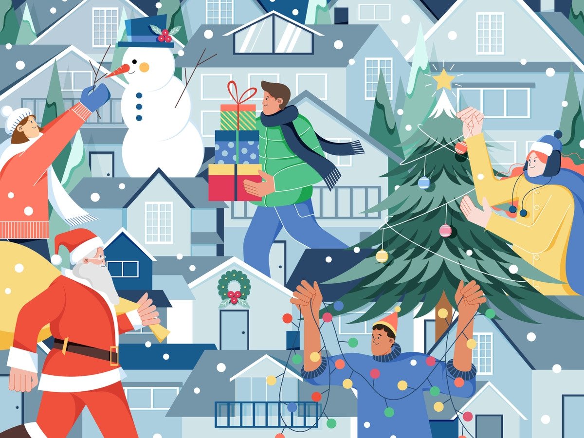 Christmas Day in Town Illustration by Quinn Chen