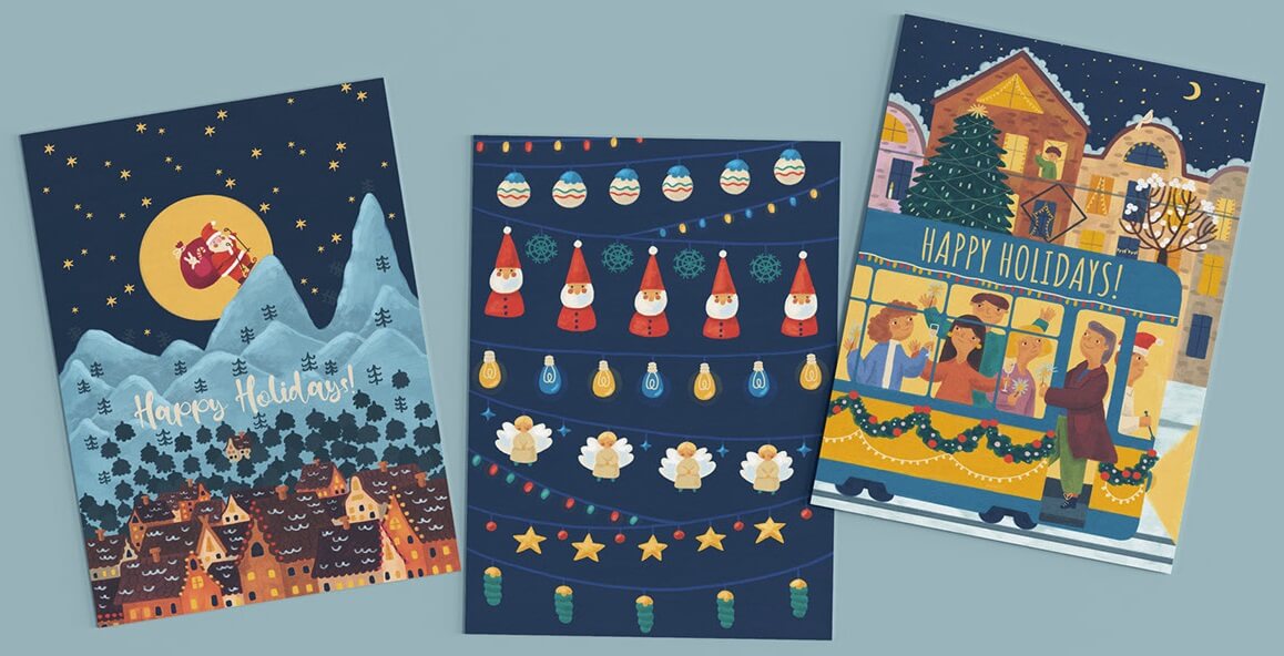 Christmas Illustration Postcards by Polina Ugarova