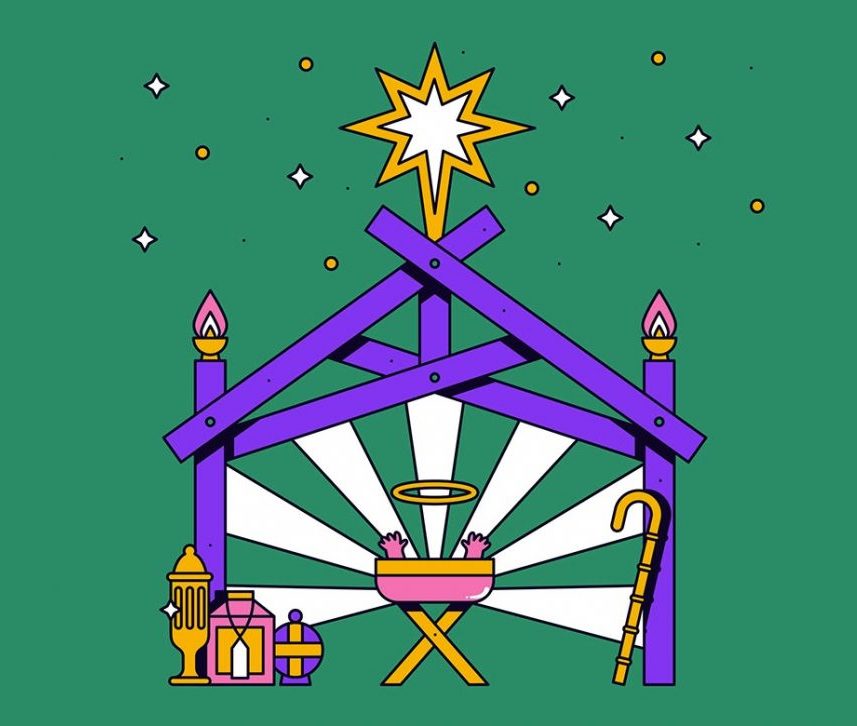 Christmas Jesus Illustration Baby in Crib by Mat Voyce
