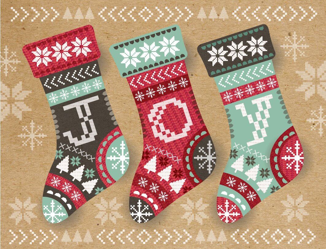 Christmas Stockings JOY Flat Pixel Illustration by Amanda Shufflebotham