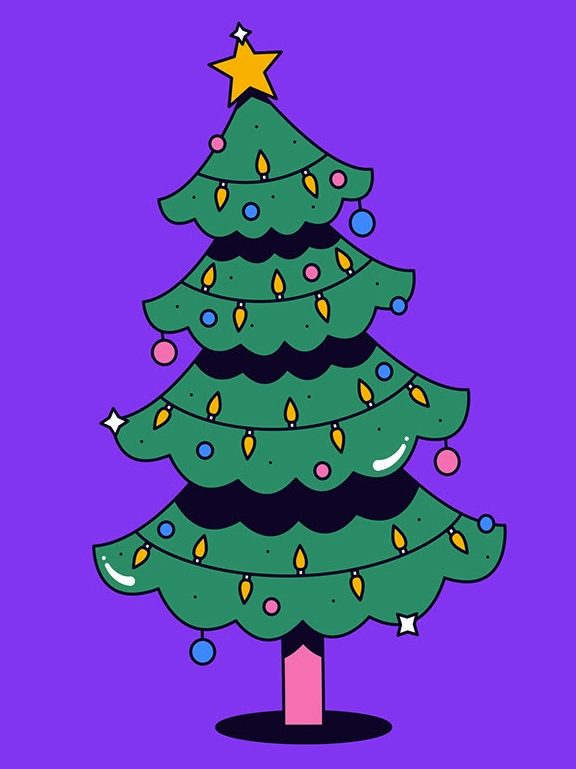 Christmas Tree Colorful Illustration by Mat Voyce