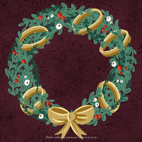 Christmas Wreath Illustration with berries and twigs by Sam Osborne