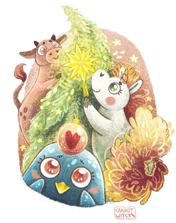 Cute Christmas Animals Illustration by Kate Malokhatko
